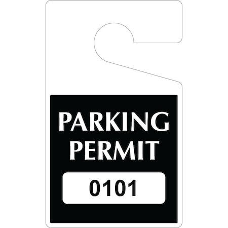 Lustre-Cal Economy Hanging Parking Permit Black 5in x 3in  20mil Plastic Serialized 101-150, 50PK 253378201K0101